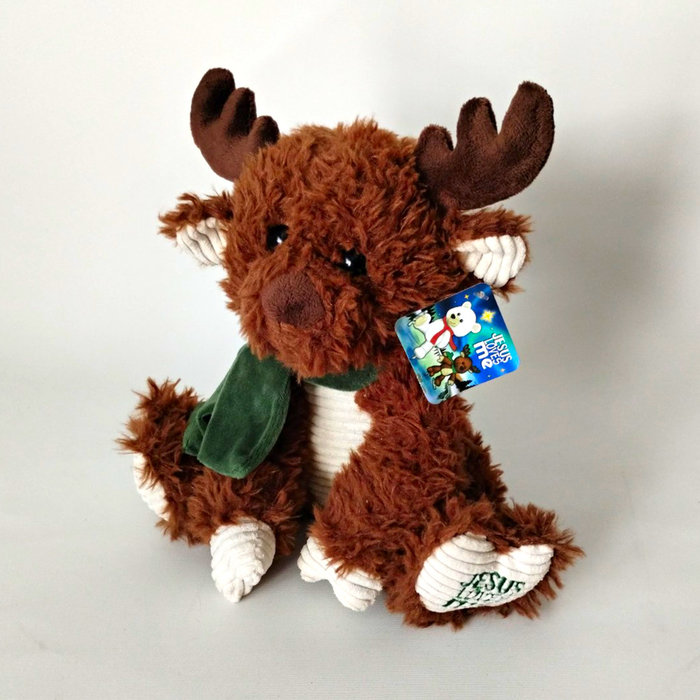 Fiesta Moose Plush Stuffed Animal Brown Green Scarf "Jesus Loves Me" With Tags